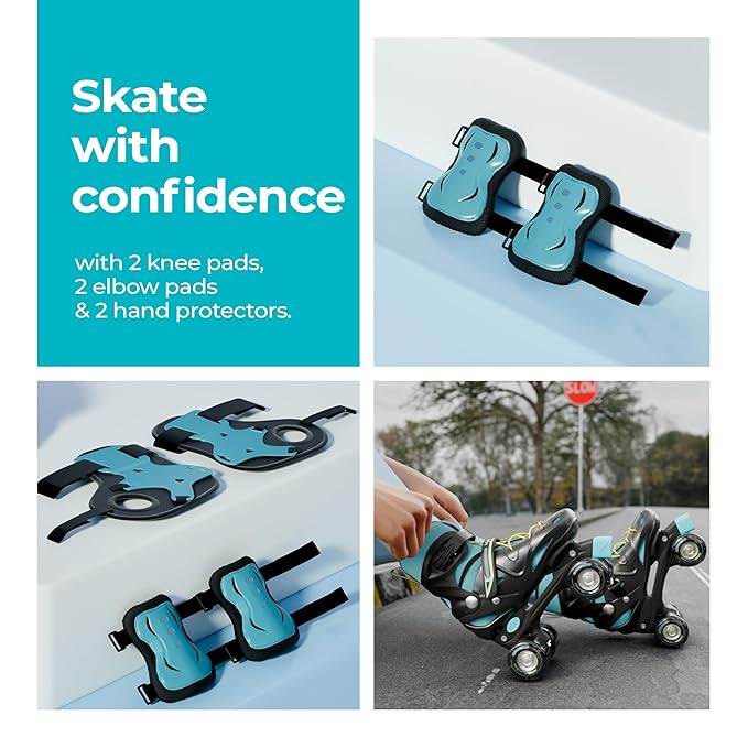 Lifelong Kids Adjustable Inline Skating Shoes with LED Lights – Durable Frame with Safety Pads, Adjustable Size (Euro 38–41, Blue, L)