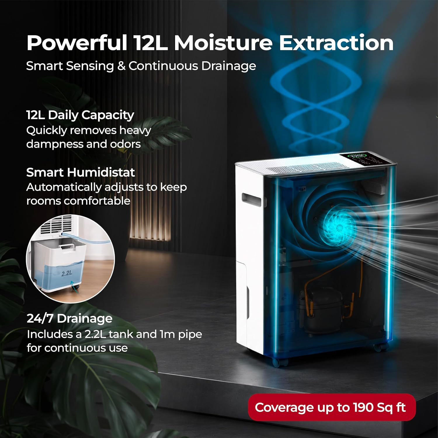 Lifelong DrySense 12L Smart Compressor Dehumidifier for Home