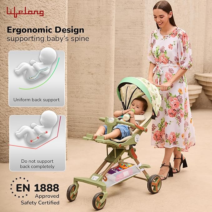 Lifelong Cuppy Baby Stroller 0-36 Months | 360° Rotating Seat, Safety Certified Lightweight Stroller | Easy Fold, Reclining Positions & Soft Cushion Seat for Travel & Everyday Use