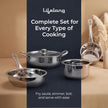 Lifelong Stainless Steel Cookware Set of 5 | Kadhai (2.2L), Fry Pan (1.4L), Saucepan (1.2L), Tope (1.4L) with SS Lid