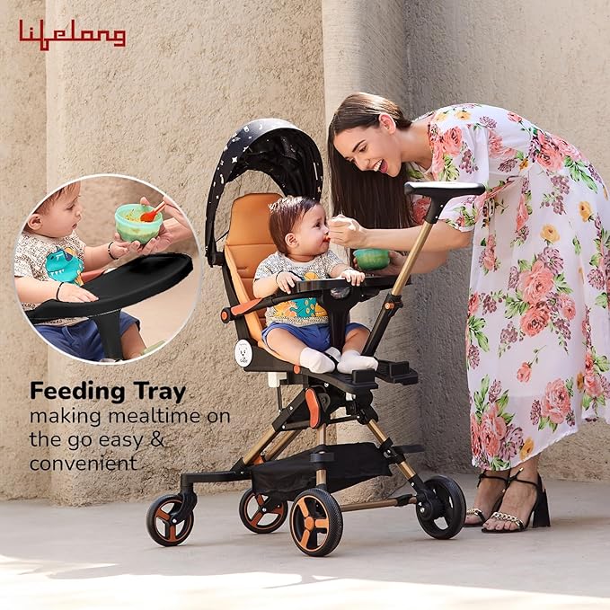 Lifelong Cuppy Baby Stroller – 0–36 Months, 360° Rotating Seat, Safety Certified Lightweight Foldable Pram with Recline & Soft Cushion Seat