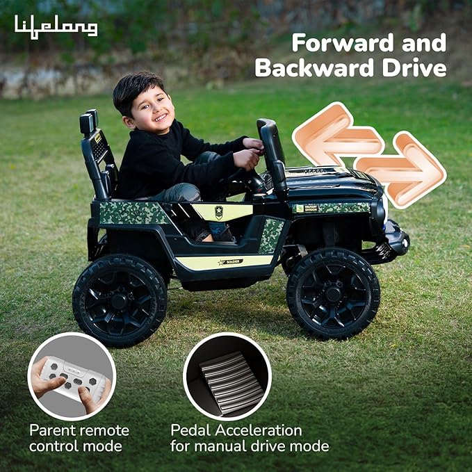 Lifelong Cuppy Electric Ride-On Police Car for Kids | Rechargeable Battery Jeep with Mic, Music & LED Lights | Ride-On Toy Vehicle for Boys & Girls 2+ Years (LLEV36)