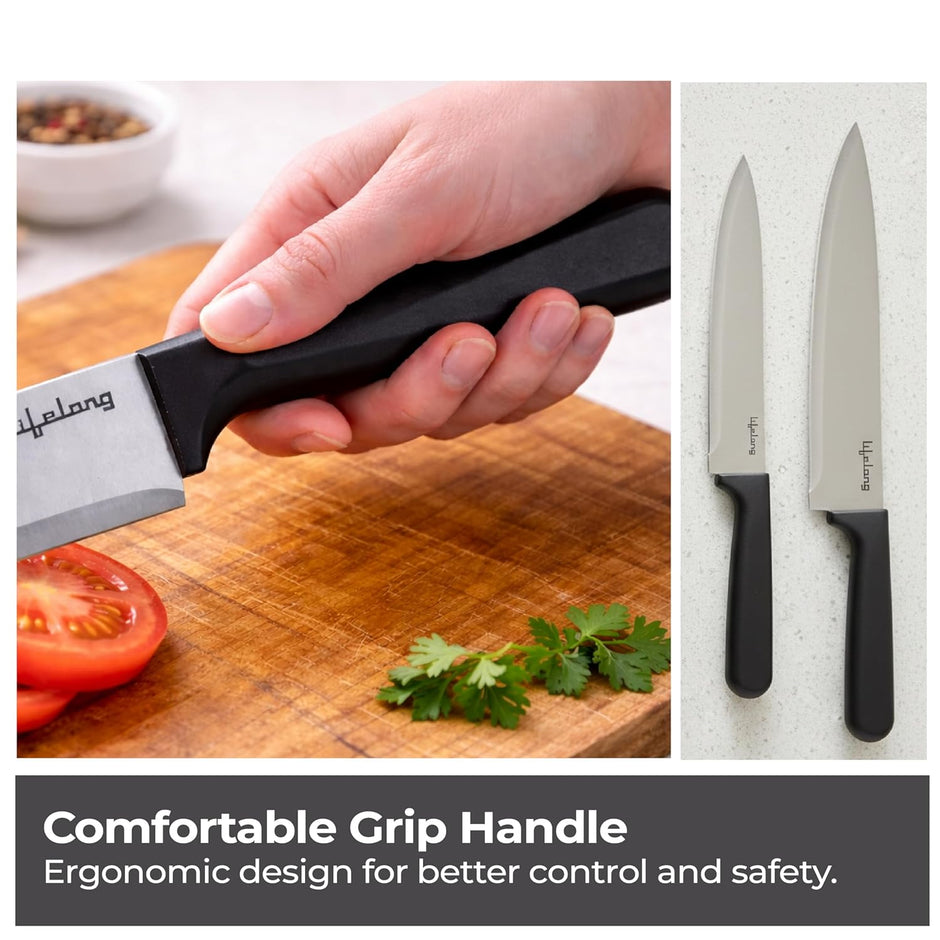 Lifelong Professional 3-Piece Knife Set for Kitchen Use | High Carbon Stainless Steel Chef Utility & Santoku Knives | Ergonomic Blue Handles | Sharp Knives Set for Home & Cooking (LLCTKF03, Blue)