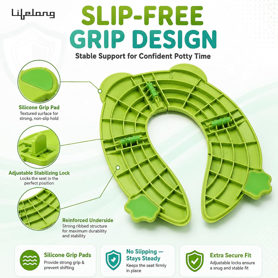 Lifelong Cuppy Foldable Baby Toilet Training Seat 1+ Yrs, Portable Travel Potty, Non-Slip Grip – Green