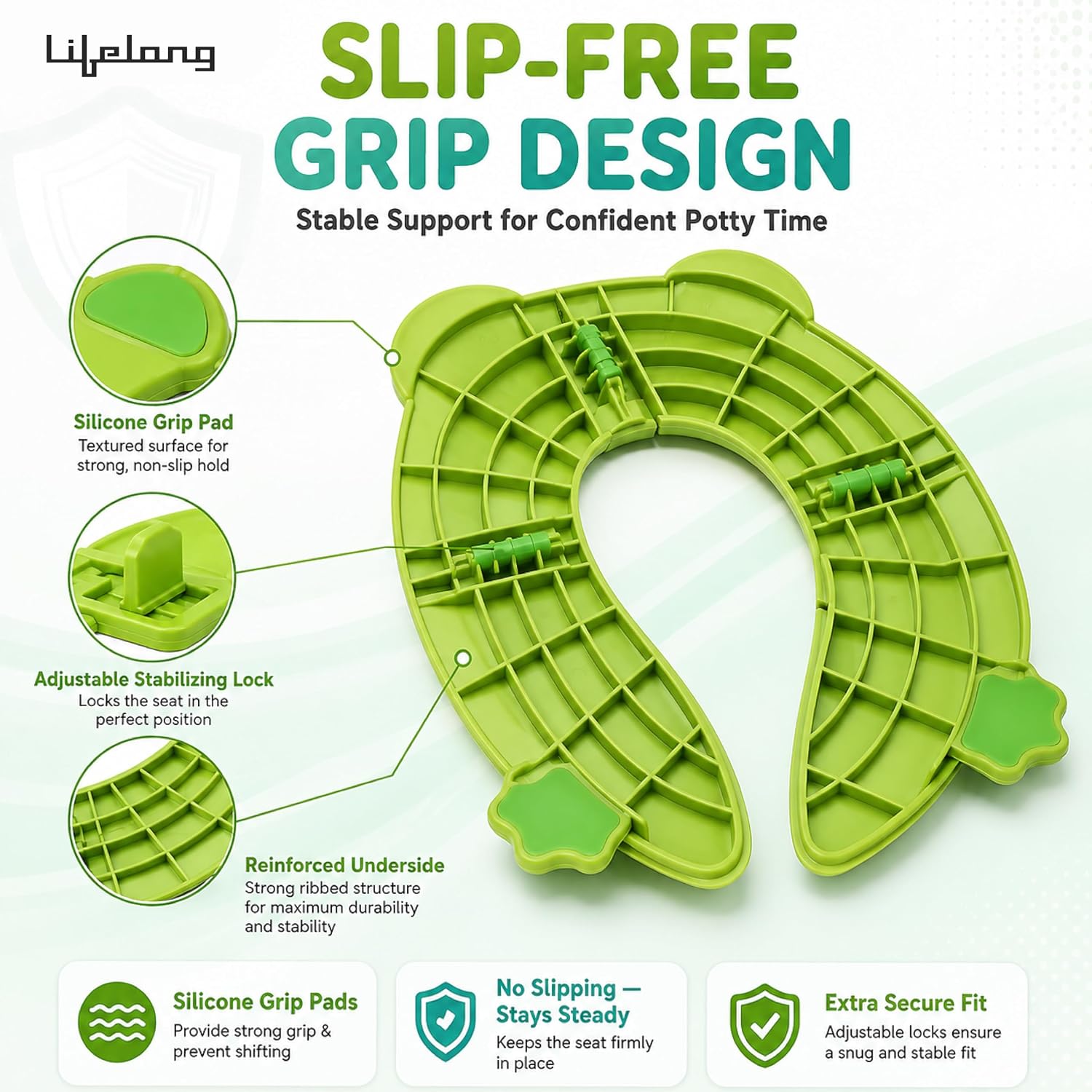 Lifelong Cuppy Foldable Baby Toilet Training Seat 1+ Yrs, Portable Travel Potty, Non-Slip Grip – Green
