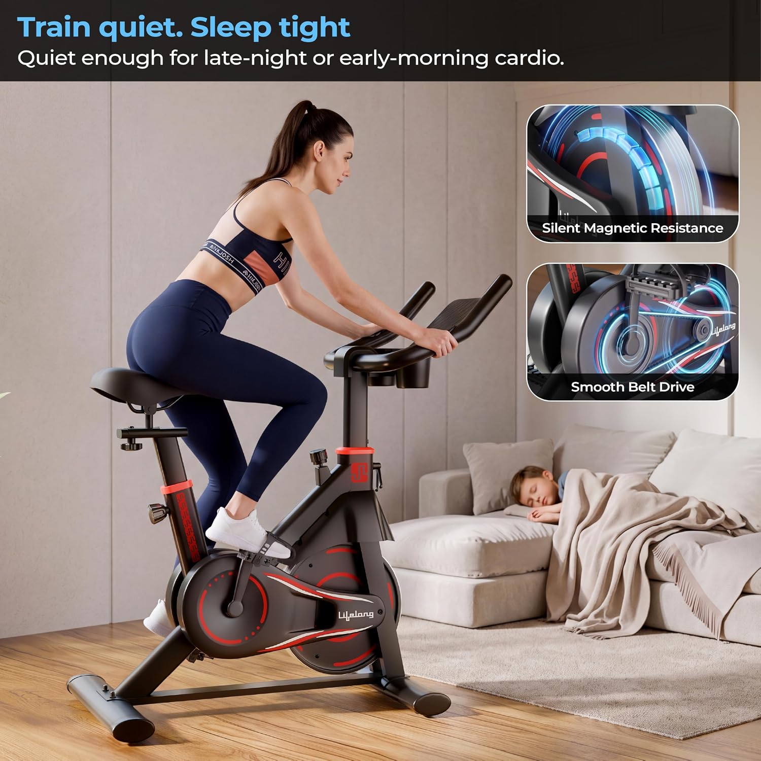 Lifelong Magnetic Spin Fitness Bike | 8kg Flywheel | 9-Level Adjustable Resistance | Heart Rate Sensors | Indoor Exercise Cycle | Stationary Bike | Cardio Workout Equipment | Max User Weight 120 kg