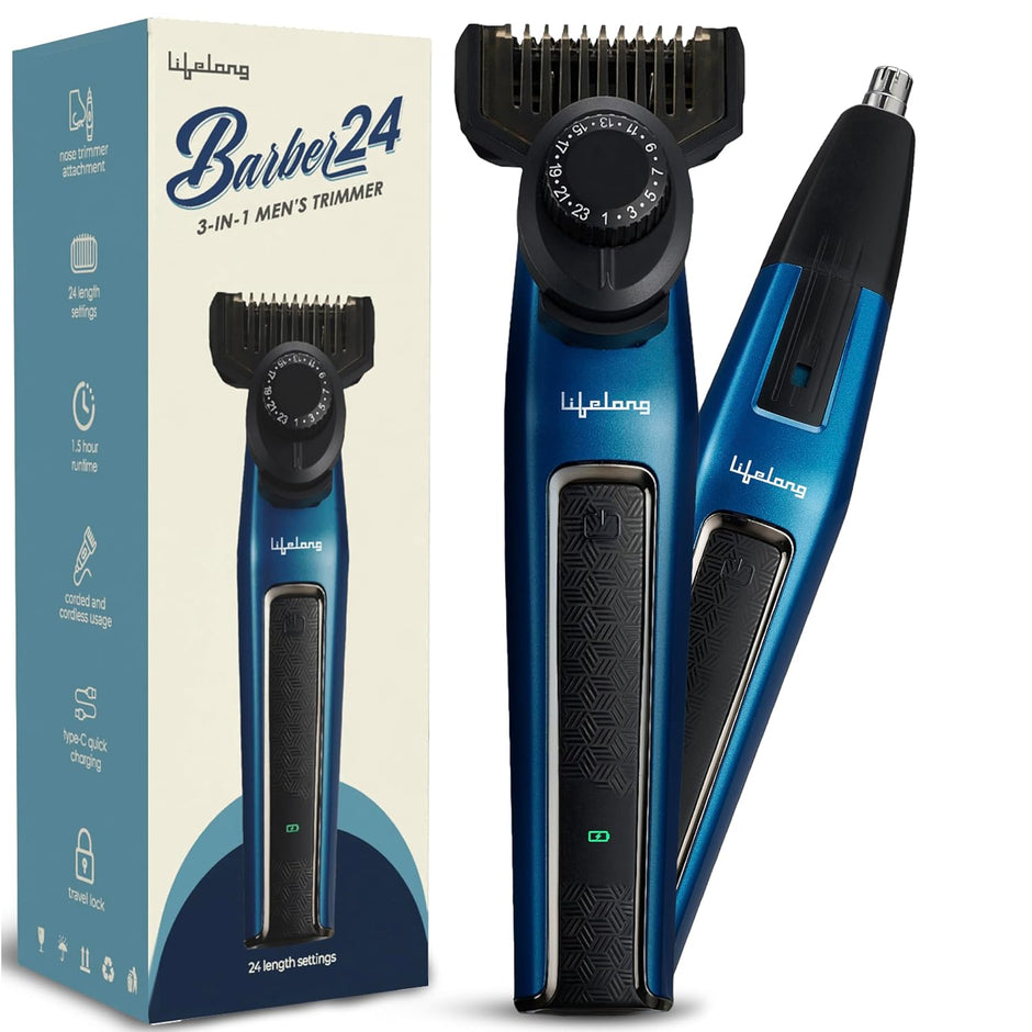 Lifelong All-in-One Beard Trimmer for Men with 24 Length Settings & Type-C Charging