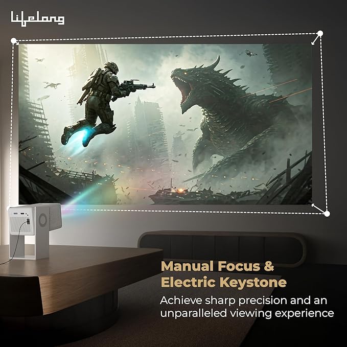 Lifelong Lightbeam 2 Pro Smart Projector – Full HD 1080P, 4K Support, 4000 Lumens, Android OS, Wi-Fi, Bluetooth Remote, HDMI 2.1, 150” Display with Dual Speakers