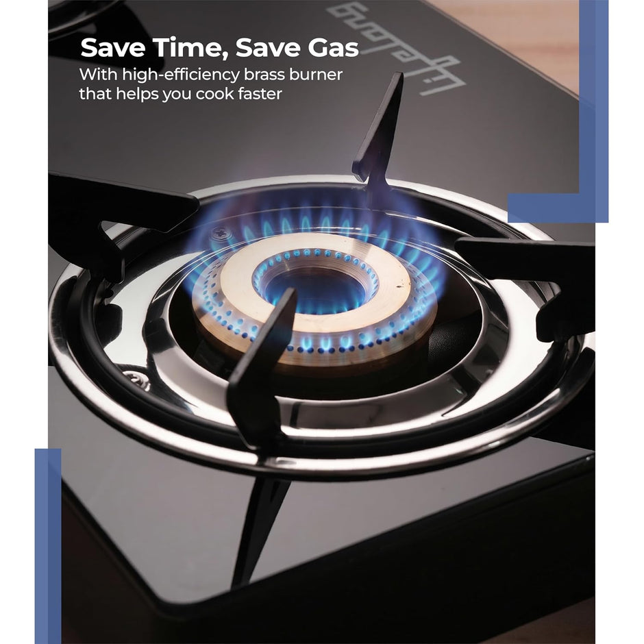 Lifelong 3 Burner Gas Stove Brass Burner Manual Ignition Cooktop Modern Glass Stove for Modular Kitchen