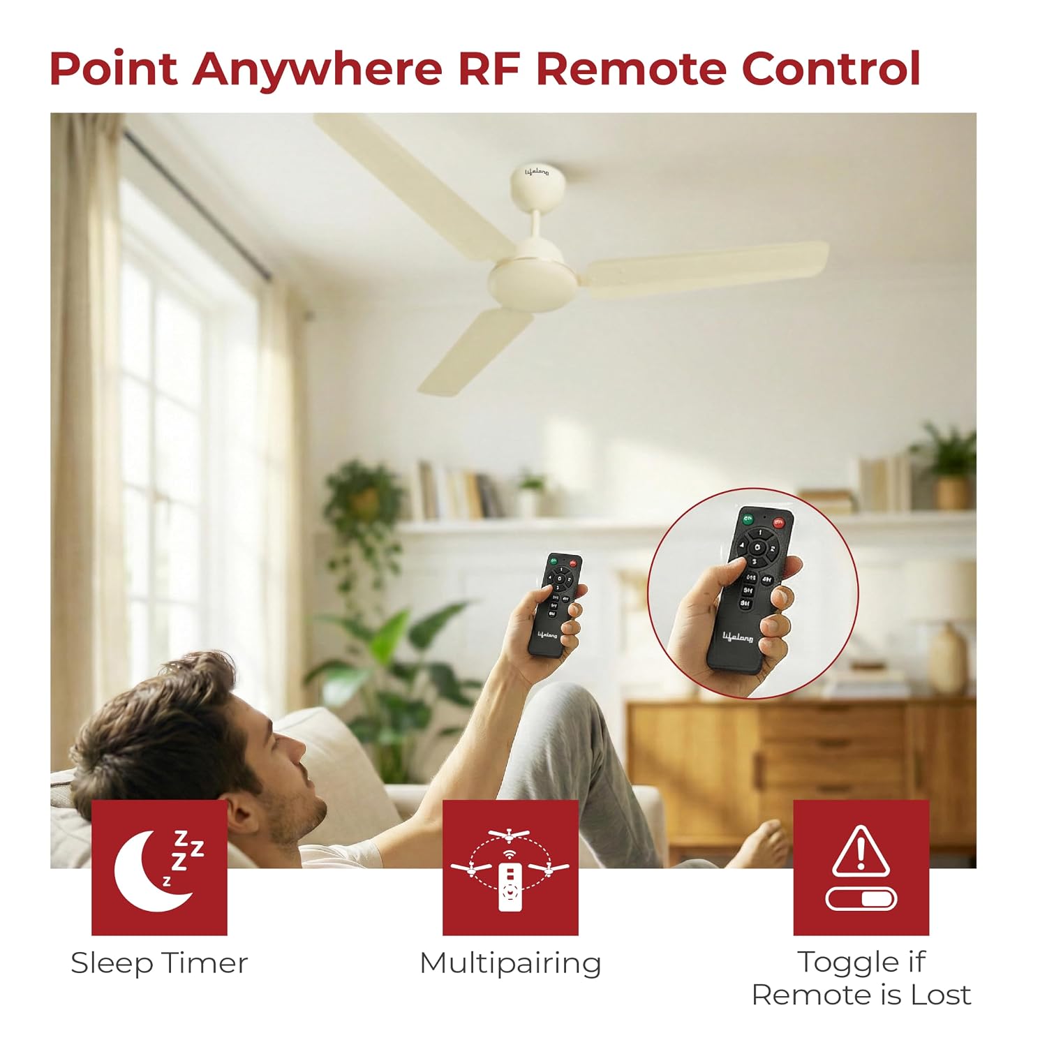 Lifelong 1200mm BLDC Ceiling Fan | Point Anywhere RF Remote Control