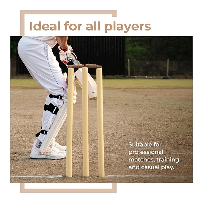 Lifelong Wooden Cricket Stumps Set – Standard Size Wickets with 2 Bails & Protective Cover, Durable Poplar Wood