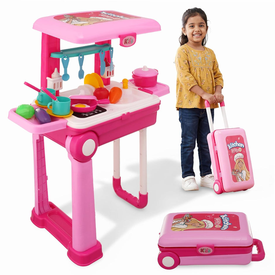Lifelong Big Kitchen Play Set with Portable Suitcase & 28 Cooking Accessories