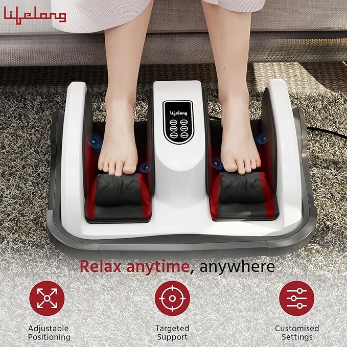 Lifelong Foot Massager with Kneading Function & Adjustable Bar for Home (White)