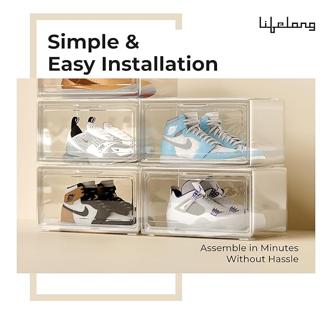 Lifelong Clear Shoe Storage Box – Stackable, Foldable & Space-Saving Organizer