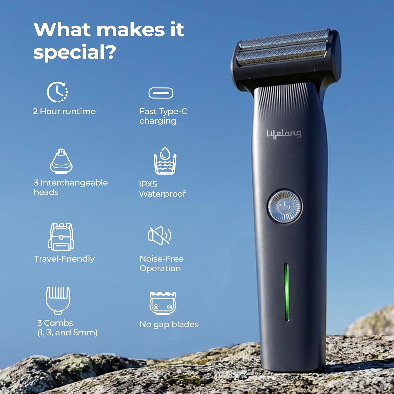 Lifelong Waterproof All-in-One Grooming Kit for Men with Type-C Charging