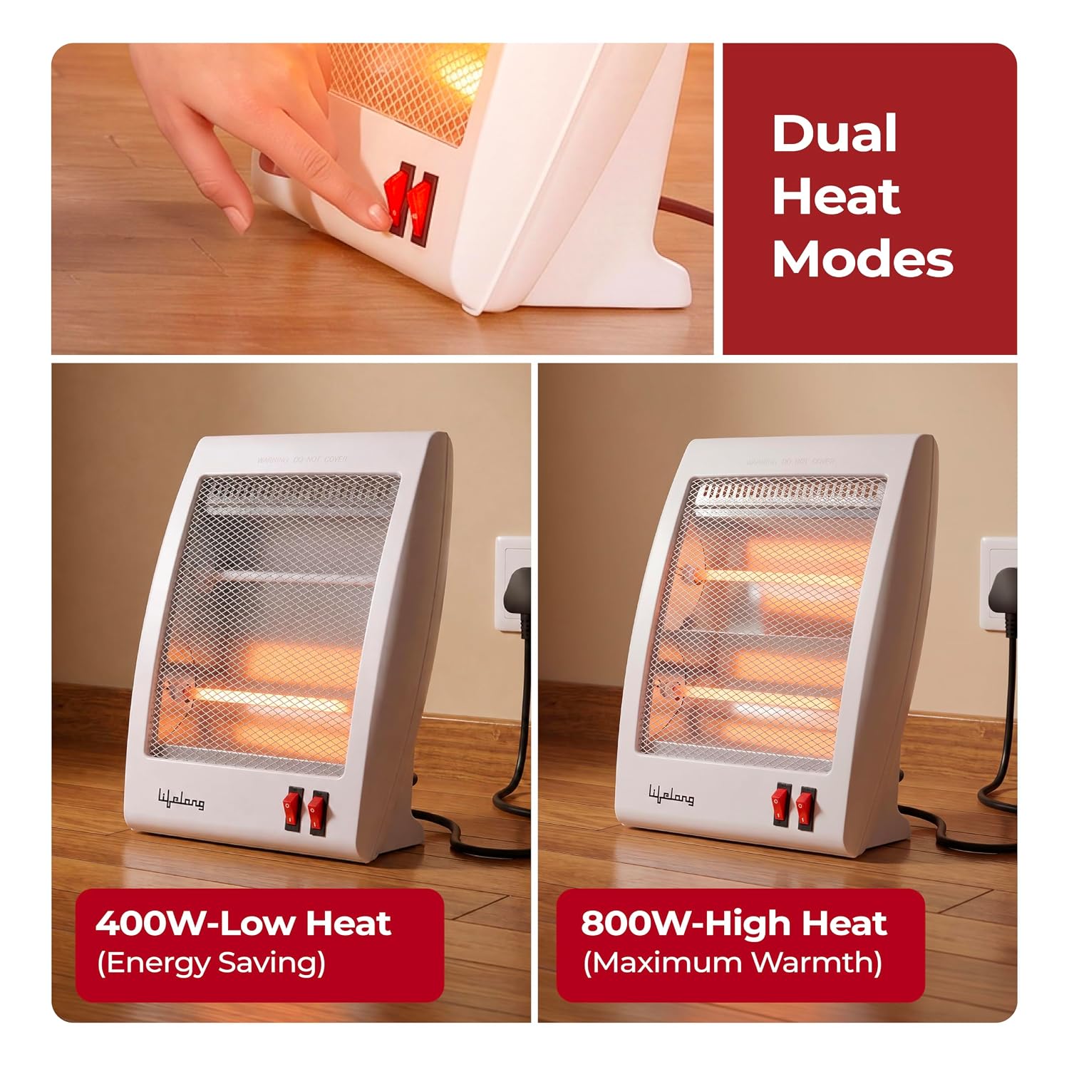 Lifelong 800 Watts Quartz Room  Heater for Bedroom | 2 Power settings