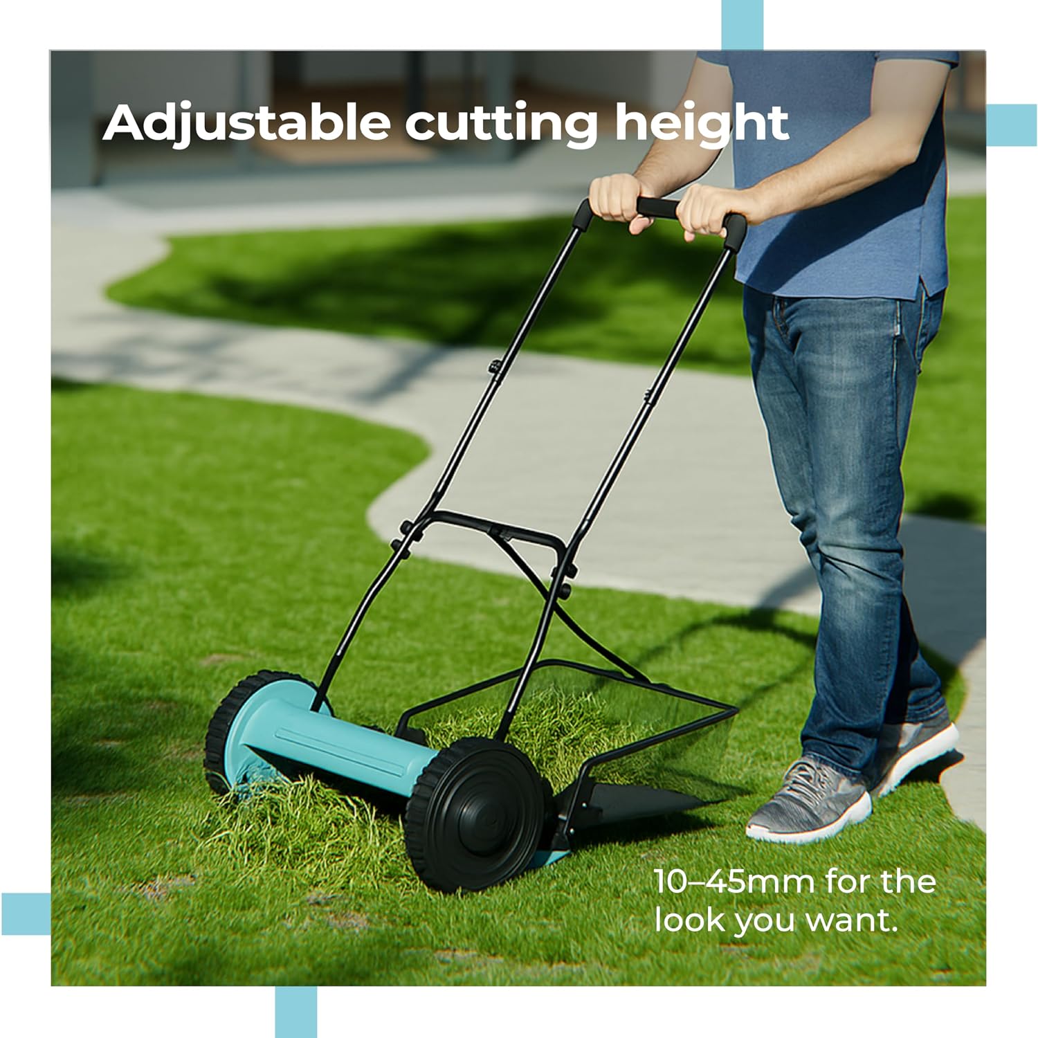 Lifelong 16-Inch Manual Lawn Mower, 5-Blade Reel Cutter with 30L Grass Catcher