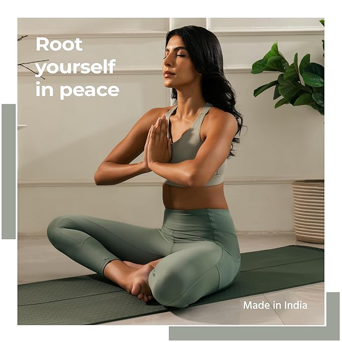 Yoga Mat with Carry Bag – 5mm Thick TPE, Non-Toxic & Sweat-Resistant (Olive Green)