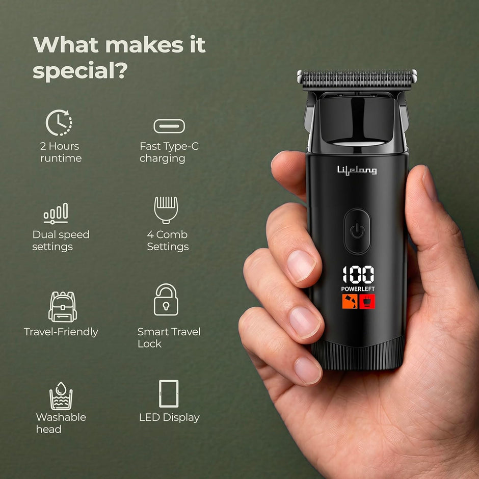 Lifelong Mini Beard Trimmer for Men with Type-C Charging & 2Hr Runtime