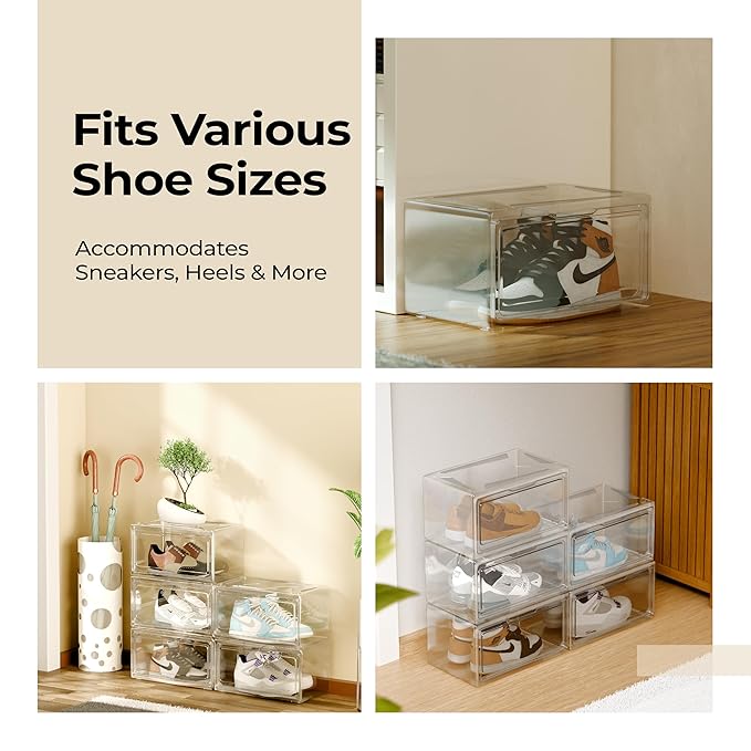 Lifelong Clear Shoe Storage Box – Stackable, Foldable & Space-Saving Organizer