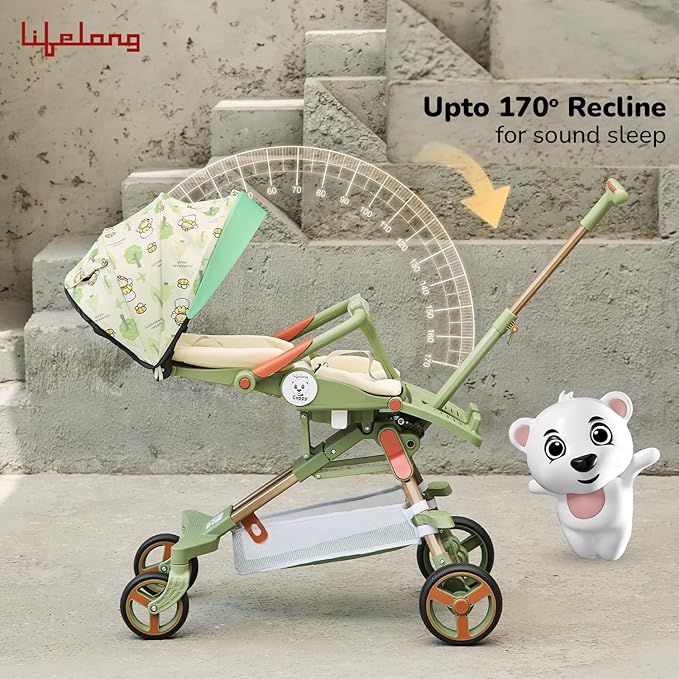 Lifelong Cuppy Baby Stroller 0-36 Months | 360° Rotating Seat, Safety Certified Lightweight Stroller | Easy Fold, Reclining Positions & Soft Cushion Seat for Travel & Everyday Use