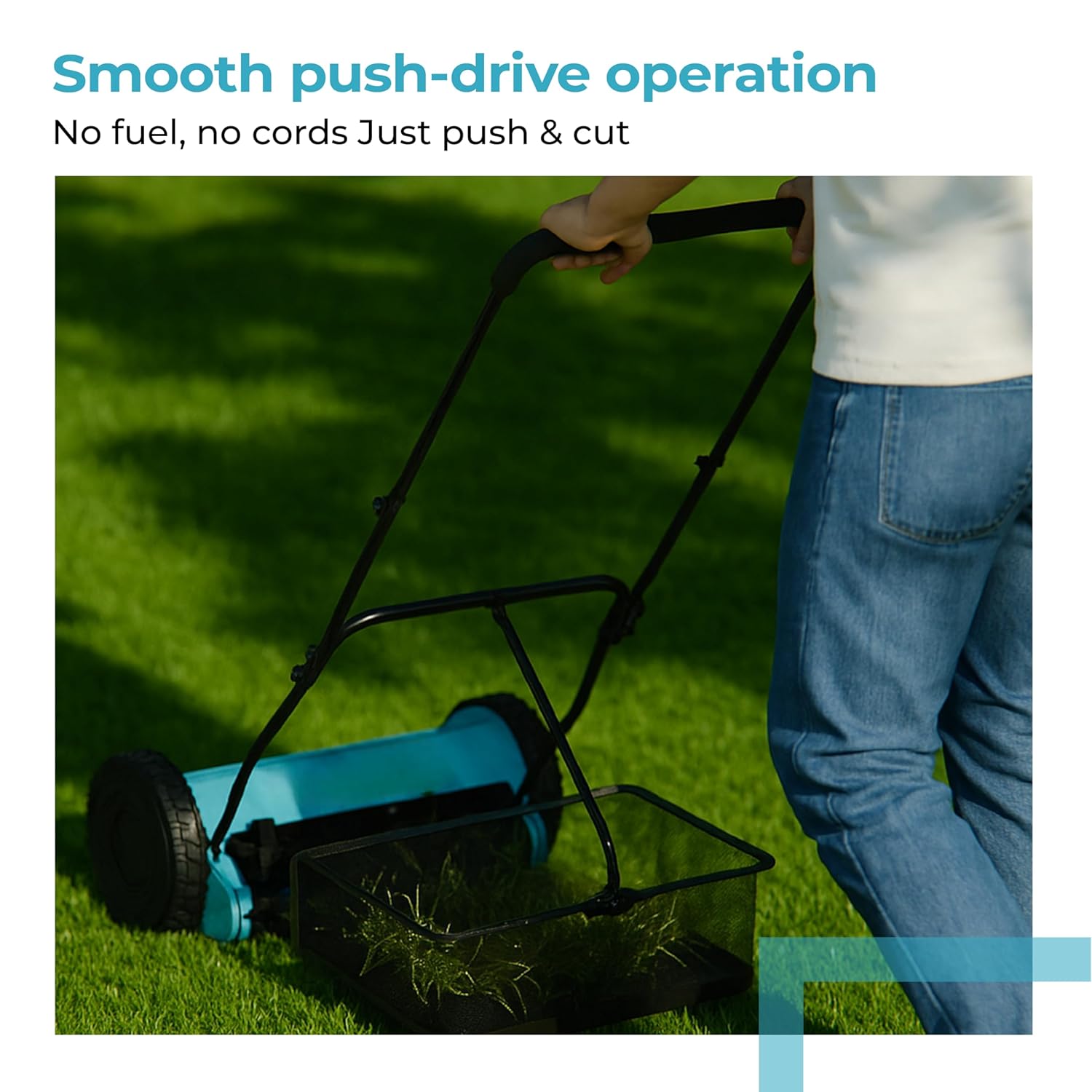 Lifelong 16-Inch Manual Lawn Mower, 5-Blade Reel Cutter with 30L Grass Catcher