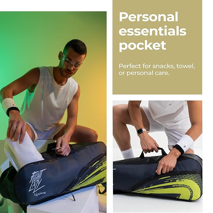 Lifelong Badminton Kit Bag – Dual Compartments, Water-Resistant, Black & Green