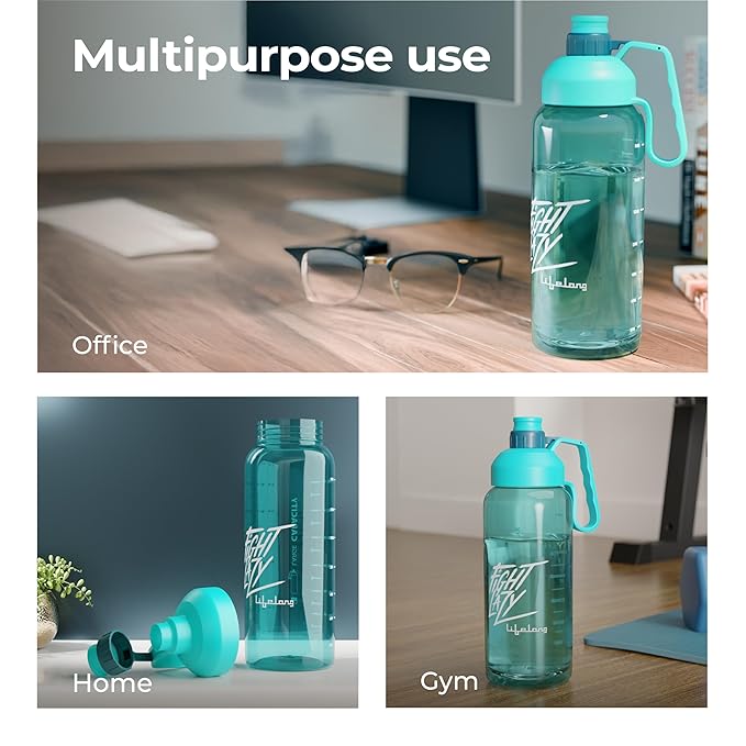 Lifelong 1.8L Plastic Gallon Water Bottle – BPA-Free, Leak-Proof Motivational Gym Bottle for Men & Women (Blue)