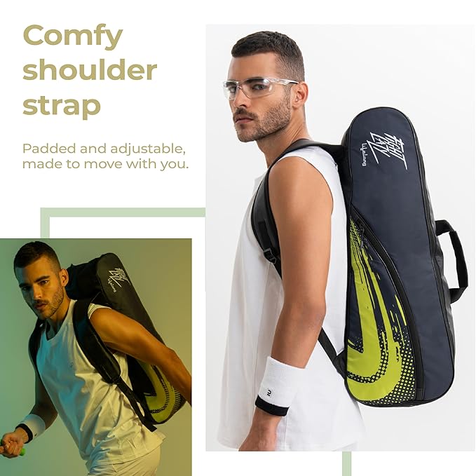 Lifelong Badminton Kit Bag – Dual Compartments, Water-Resistant, Black & Green