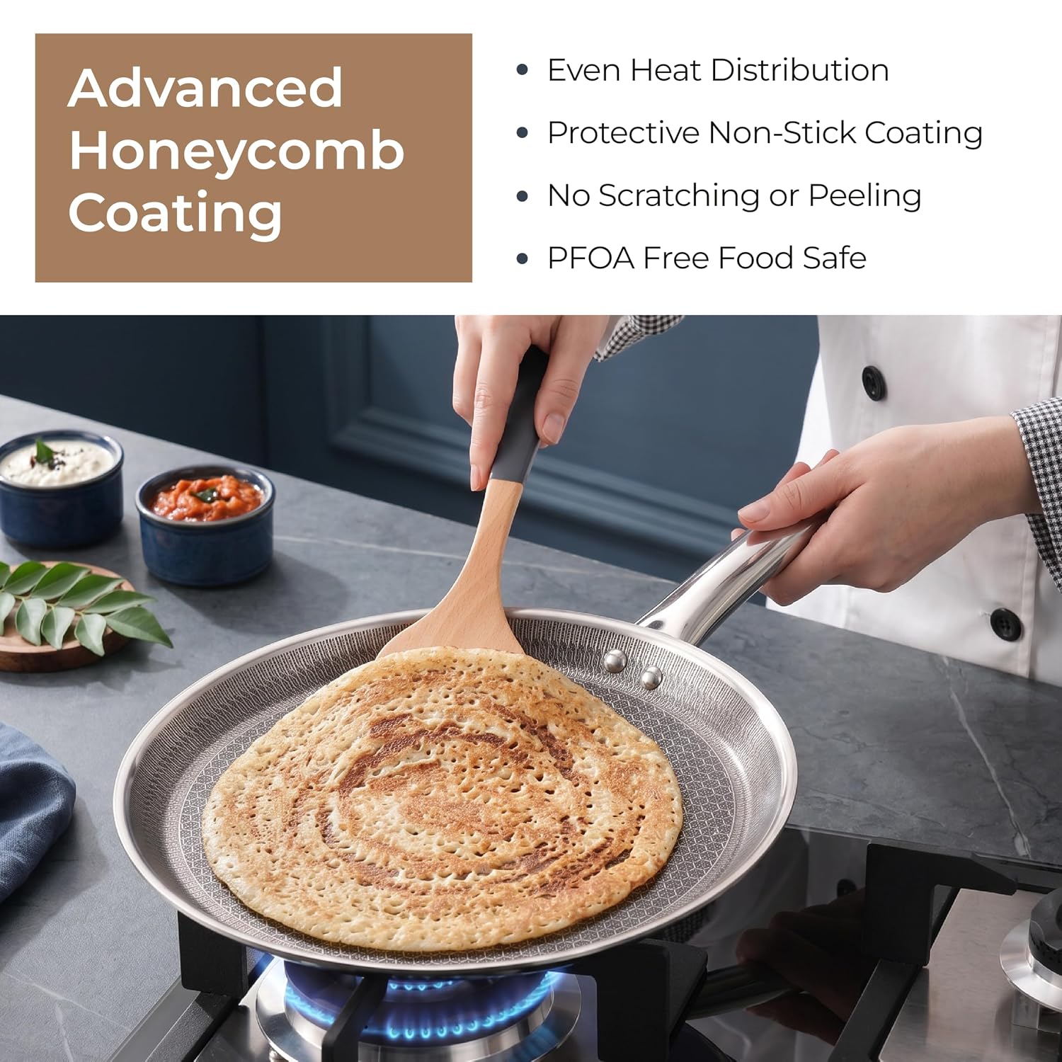 Lifelong Triply Honeycomb Dosa Tawa 30 Cm| 3-Layered SS Construction | Nonstick Coating