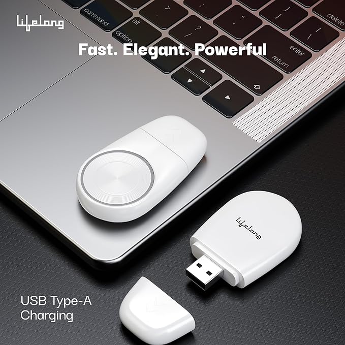 Lifelong iWatch Wireless Charger – Compact USB-A Magnetic Cable-Free Travel Charger, Lightweight & Portable, Compatible with Apple Watch Series 9/8/7/SE/6/5/4/3/2/1 (White)