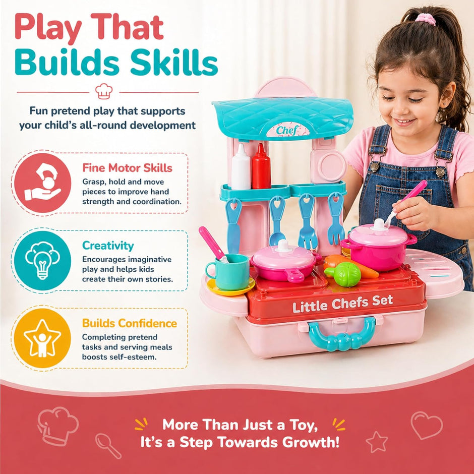 Lifelong Compact Kitchen Play Set with Portable Suitcase & 28 Cooking Accessories