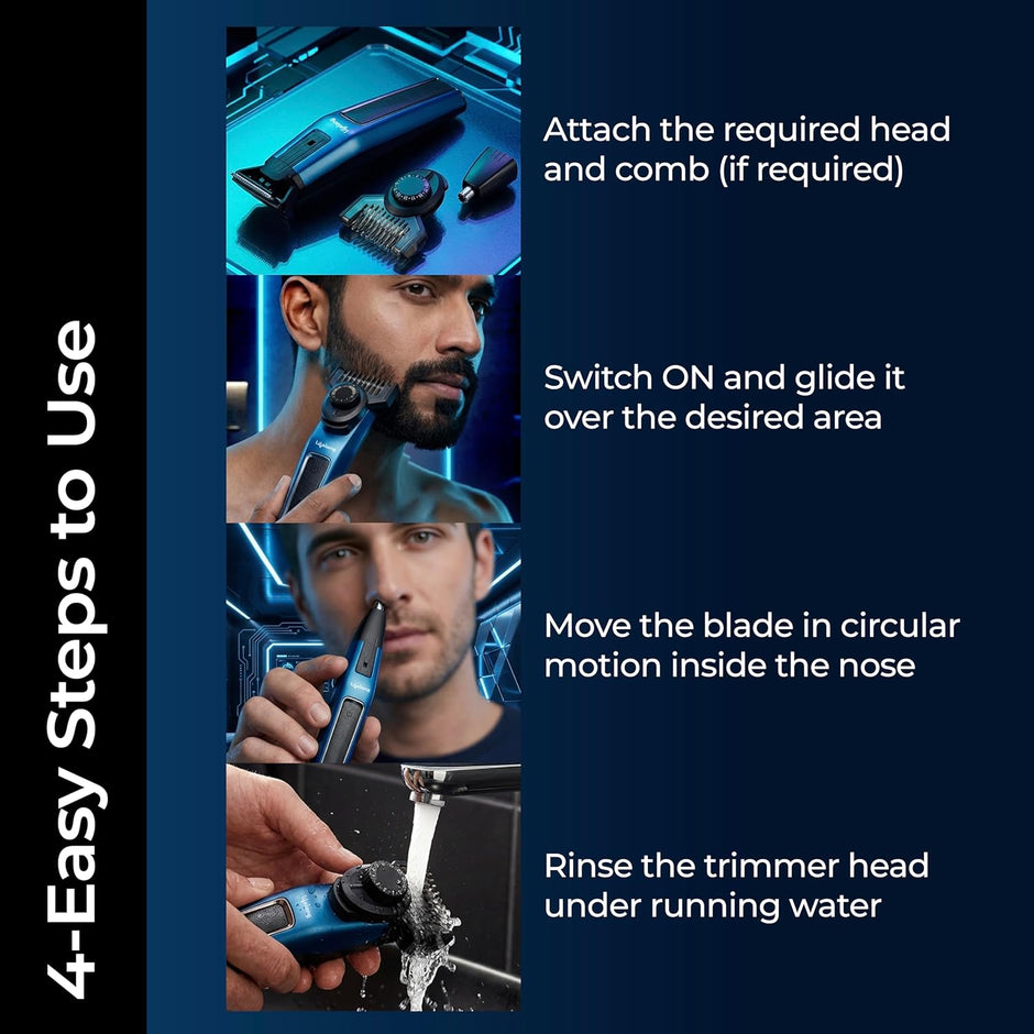 Lifelong All-in-One Beard Trimmer for Men with 24 Length Settings & Type-C Charging