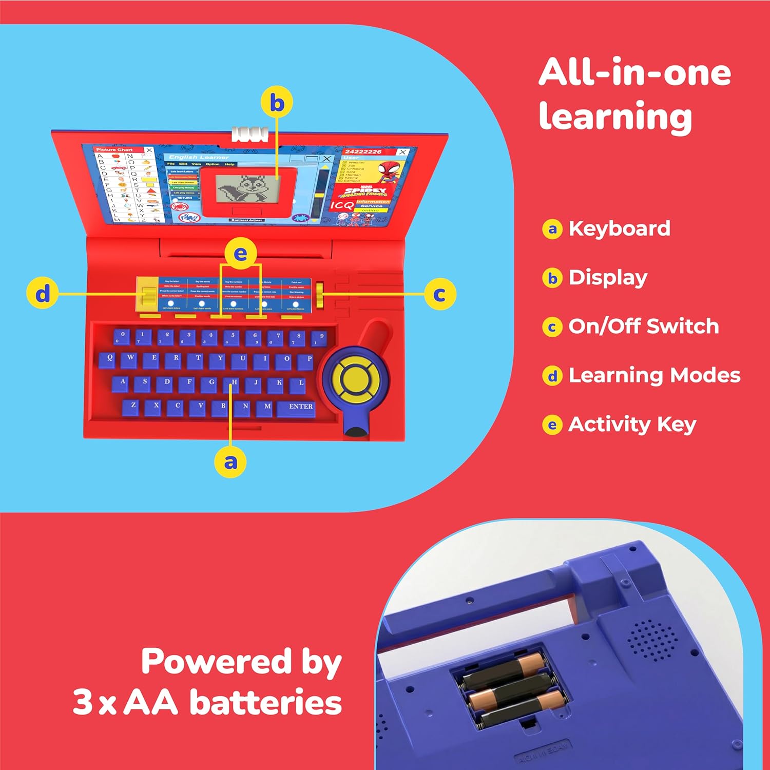 Lifelong Spiderman Kids Learning Laptop with 20 Educational Modes & Music