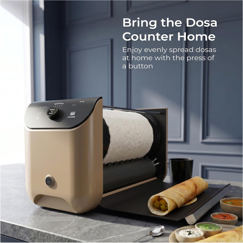 Lifelong 1600W Automatic Dosa Maker | Restaurant-Style Dosa Machine with 3 Thickness & 3 Temperature