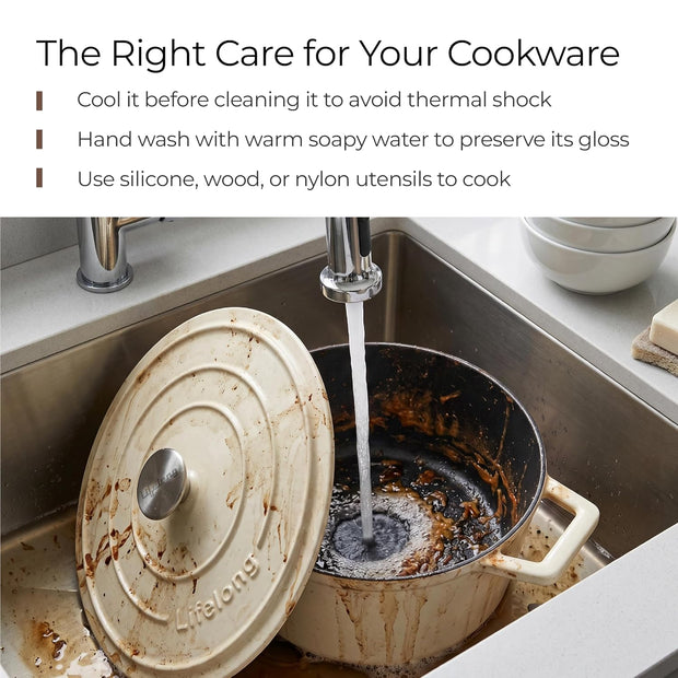 Lifelong Enamel Cast Iron Casserole with Lid (3.8L, 24cm) | Oven, Gas & Induction Compatible