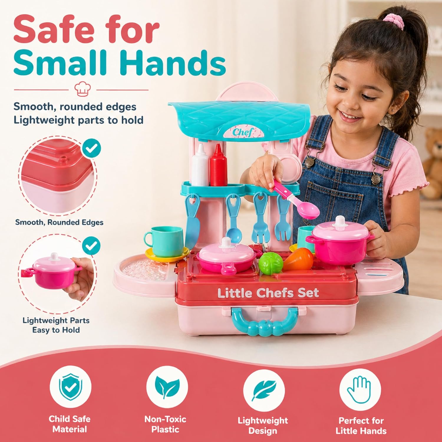 Lifelong Compact Kitchen Play Set with Portable Suitcase & 28 Cooking Accessories