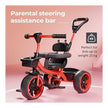 Lifelong Kids Harness Tricycle with Parental Control, EVA Wheels, Bell & Storage Basket – Baby Trike for 1–4 Years (25kg Capacity, Red/Black)