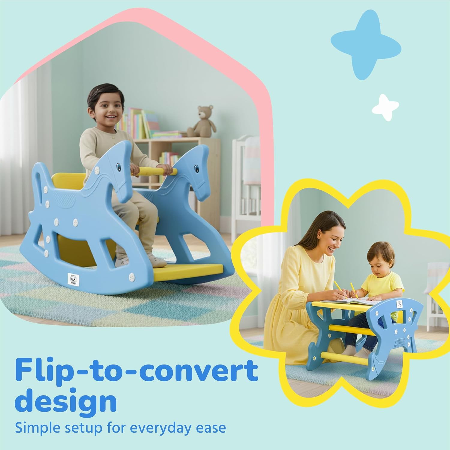 Lifelong 2-in-1 Rocking Horse & Study Table for Kids 1-5 Yrs, BIS Certified (LLCRK01)