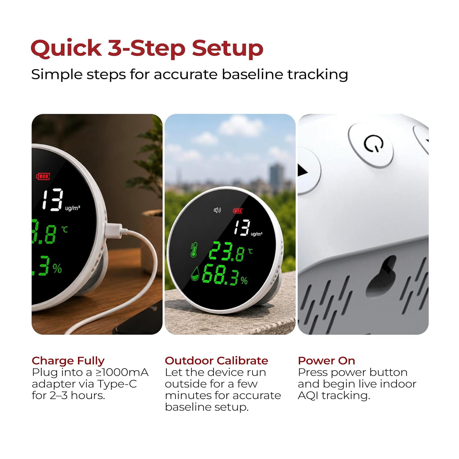 Lifelong 3-in-1 Air Quality Monitor – High-Accuracy Laser Sensor for PM2.5, Temperature & Humidity