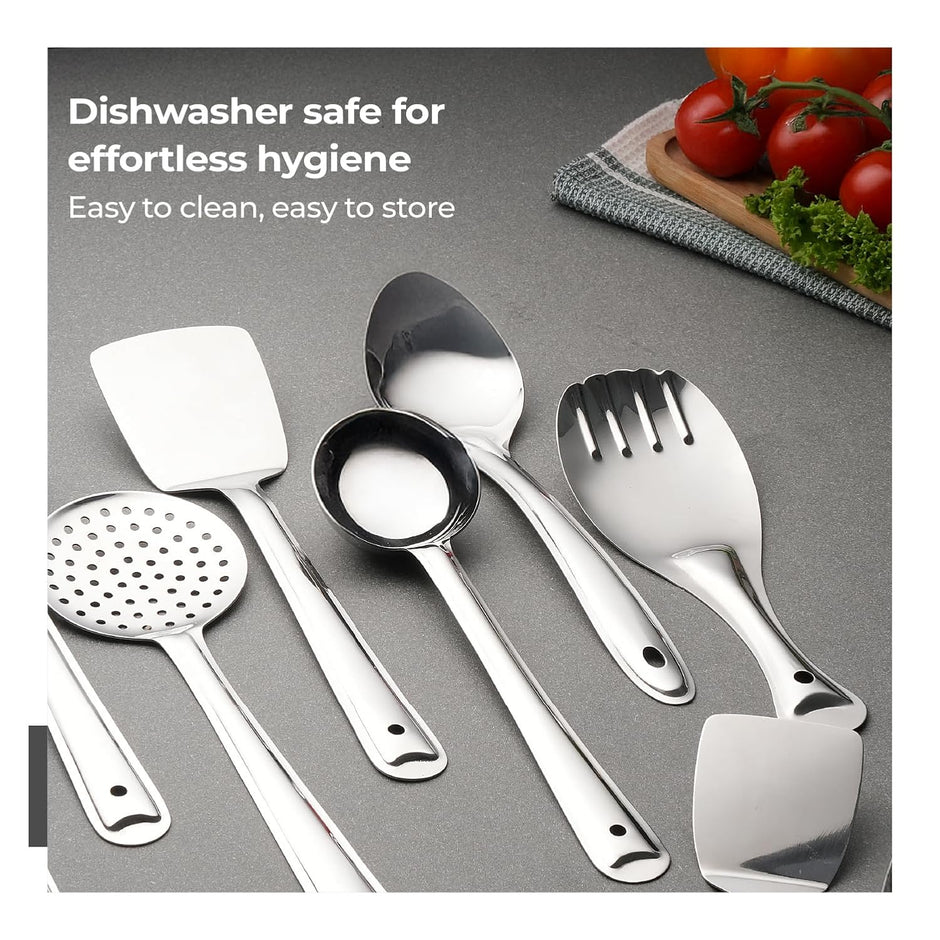 Lifelong Stainless Steel Cooking Utensils Set |10 Pieces Serving Spoon Set for Kitchen | Contains Ladle, Turner, Strainer, Rice Spoon,Oval Spoon & Serving Spoon |Kitchen Cooking Essential Set for Home
