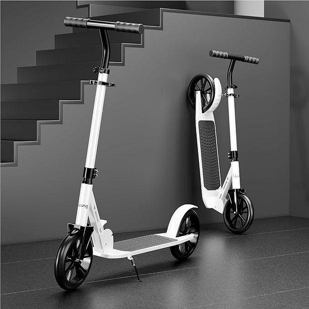 Lifelong Adult Kick Scooter – Adjustable Height, Lightweight Aluminium Frame, Foldable Design for Outdoor Riding (Black & White)