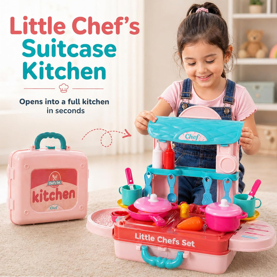 Lifelong Compact Kitchen Play Set with Portable Suitcase & 28 Cooking Accessories