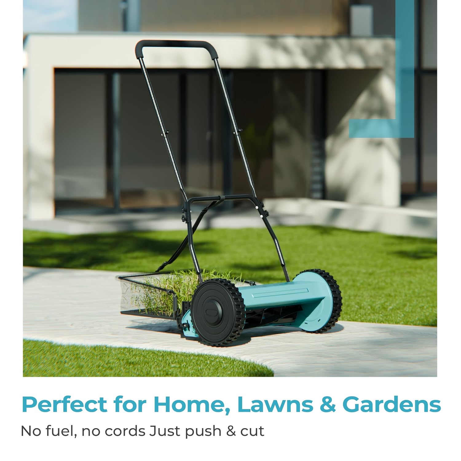 Lifelong 16-Inch Manual Lawn Mower, 5-Blade Reel Cutter with 30L Grass Catcher
