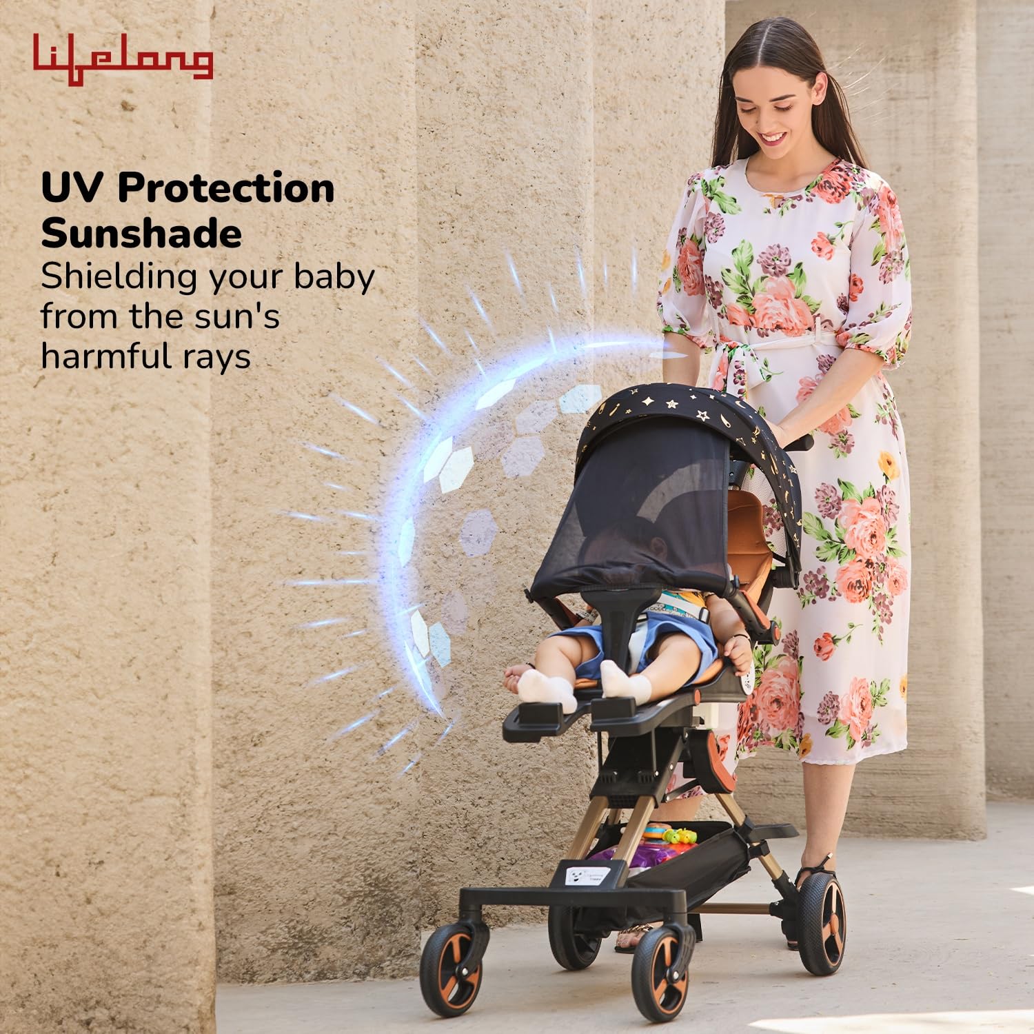 Lifelong Cuppy Baby Stroller – 0–36 Months, 360° Rotating Seat, Safety Certified Lightweight Foldable Pram with Recline & Soft Cushion Seat