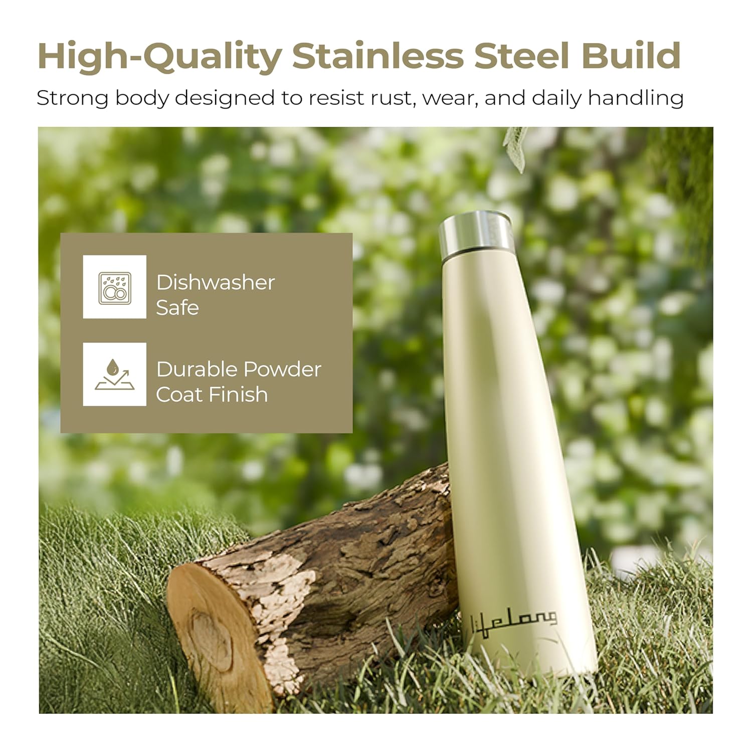 Lifelong 900ml Stainless Steel Water Bottle Pack of 2 | Leak-Proof & Durable | Easy to Clean | Odour-Free | Rust-Free Build, Secure Cap & Easy Grip | Ideal for School, Office, Travel & Gym (Beige)