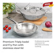 Lifelong Triply 3 piece cookware Set| 20cm Fry Pan (1.7L) & 20cm Triply Kadhai (1.2L) with Common Steel Lid | Stainless Steel Handle |Even Heat Distribution | Induction & Gas Stove Compatible(Silver) Combo of 3