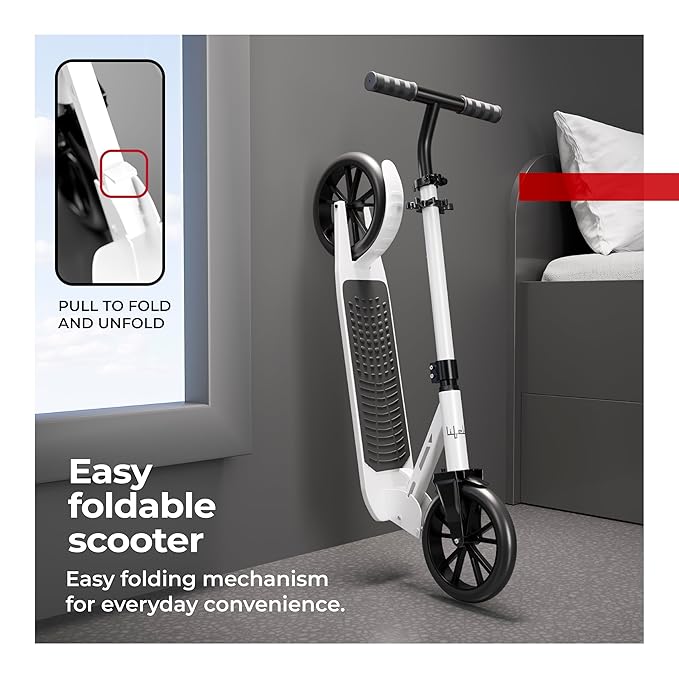 Lifelong Adult Kick Scooter – Adjustable Height, Lightweight Aluminium Frame, Foldable Design for Outdoor Riding (Black & White)