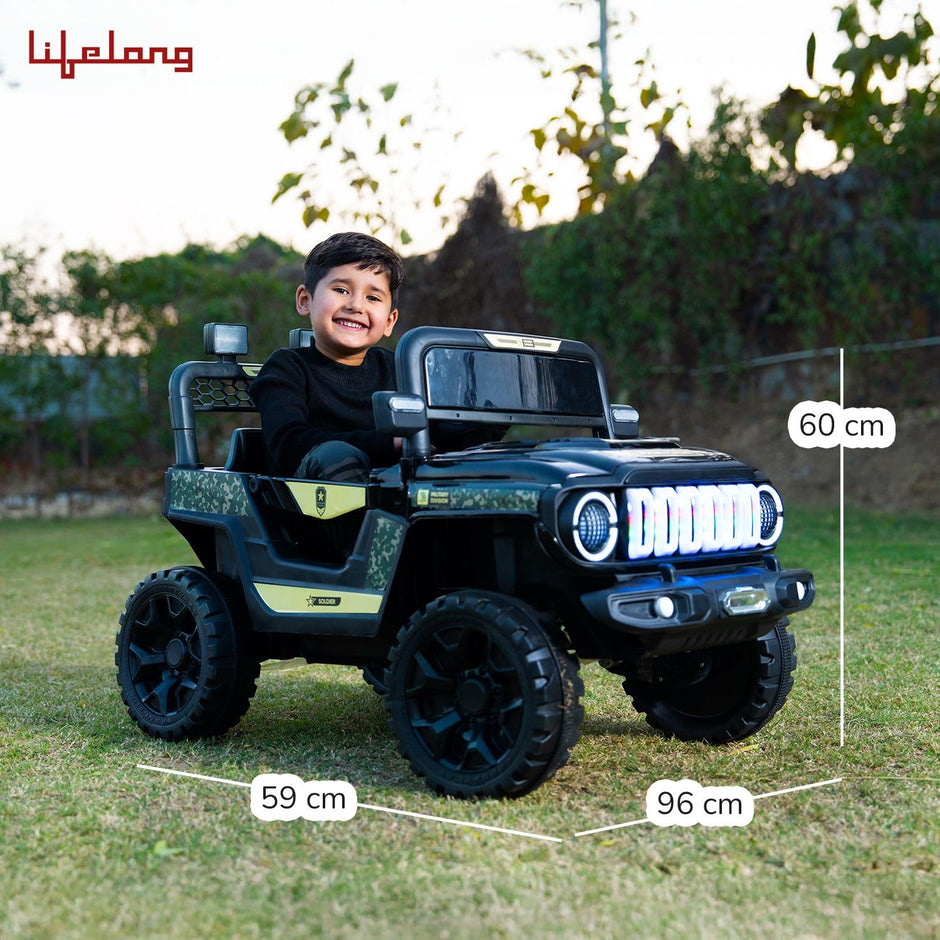 Lifelong Cuppy Electric Ride-On Police Car for Kids | Rechargeable Battery Jeep with Mic, Music & LED Lights | Ride-On Toy Vehicle for Boys & Girls 2+ Years (LLEV36)