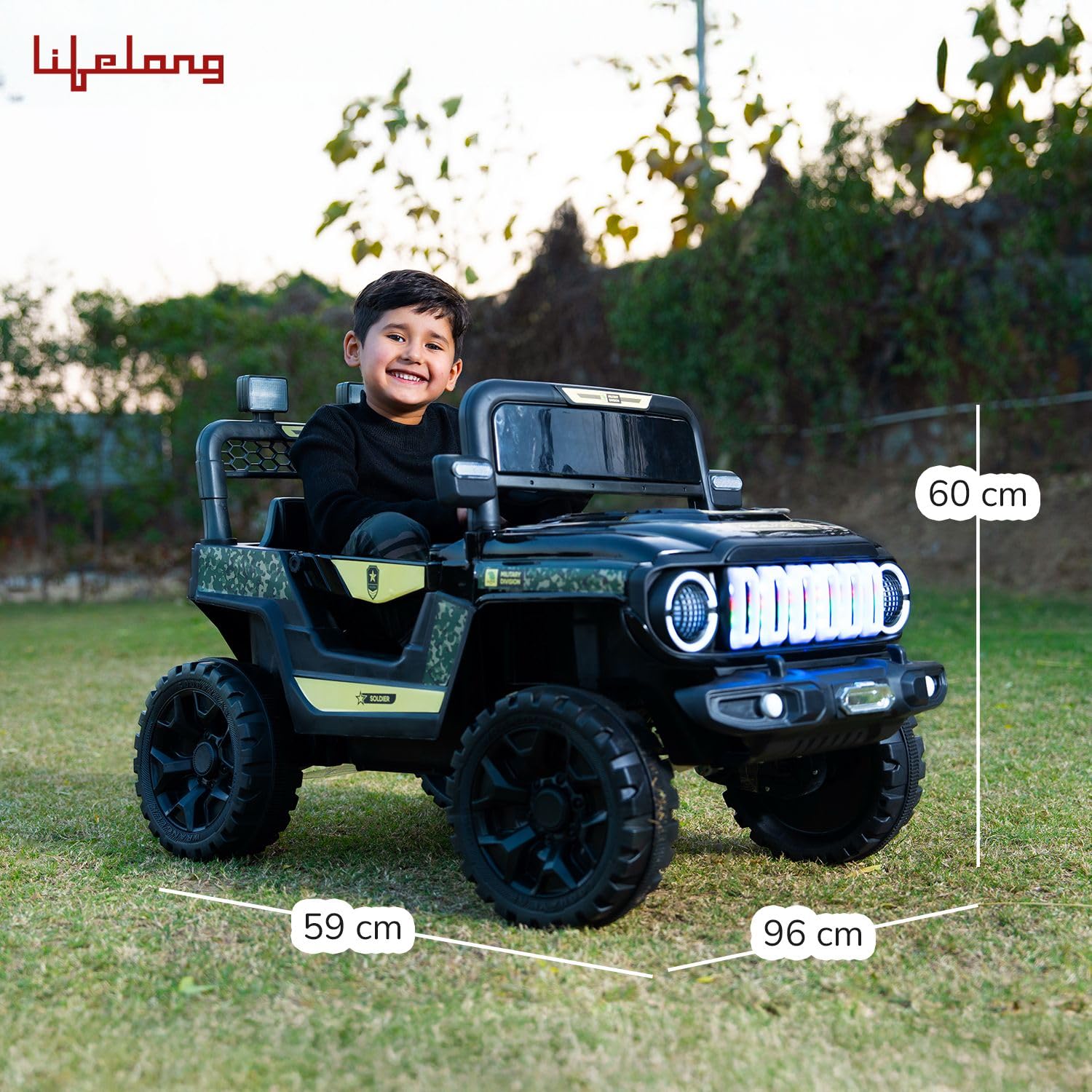 Lifelong Cuppy Electric Ride-On Police Car for Kids | Rechargeable Battery Jeep with Mic, Music & LED Lights | Ride-On Toy Vehicle for Boys & Girls 2+ Years (LLEV36)